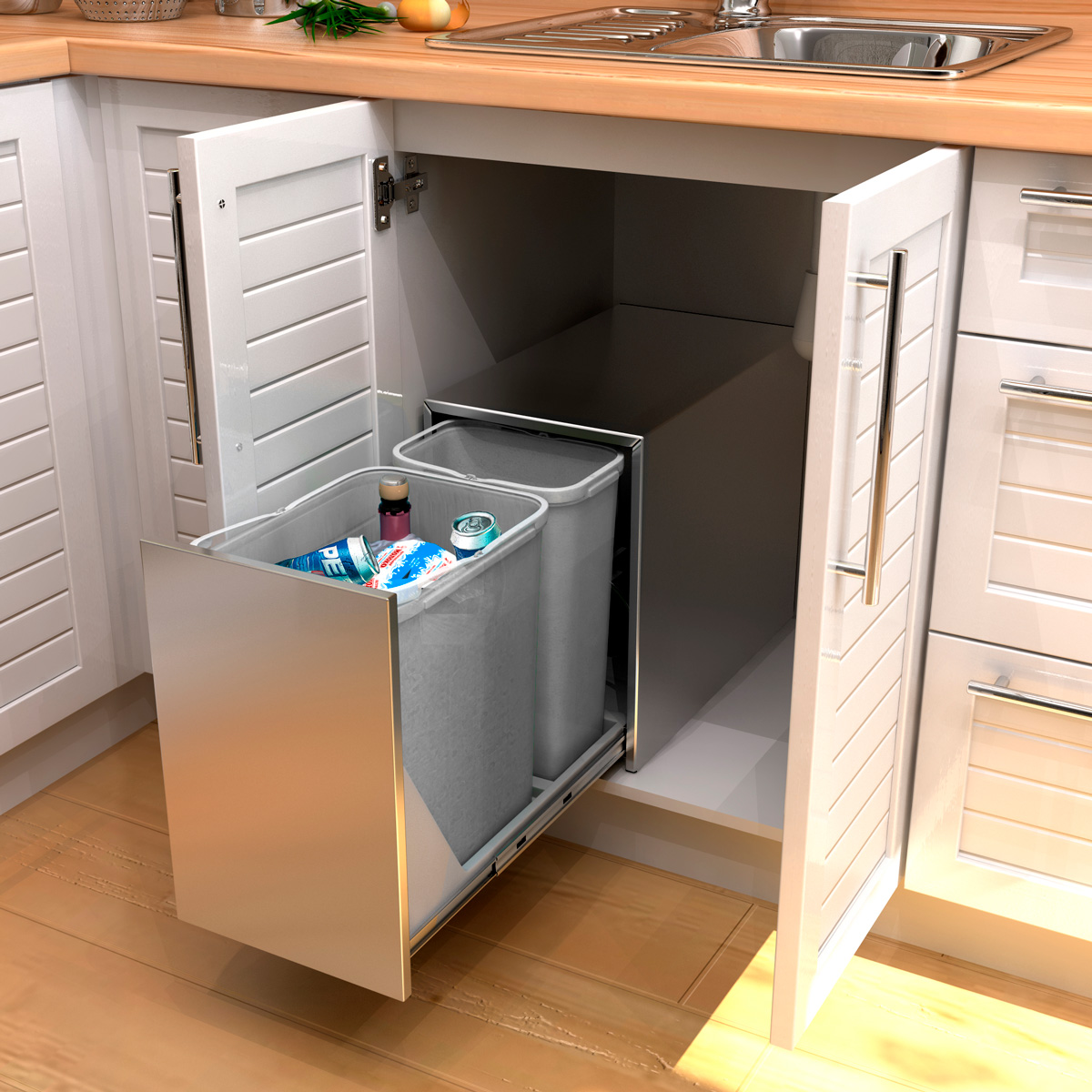УЦЕНЕННАЯ система сортировки ECOBOX INOX 24 л, распашной фасад 300 мм, нержавеющая сталь