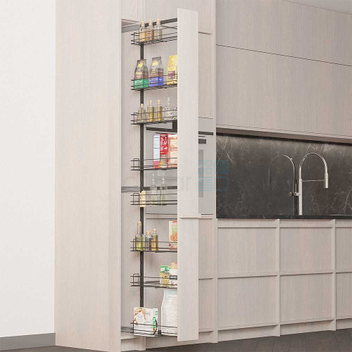 Система TALL WALL с 8 корзинами 87 мм, высота 1850 мм, выдвижной фасад от 150 мм, антрацит