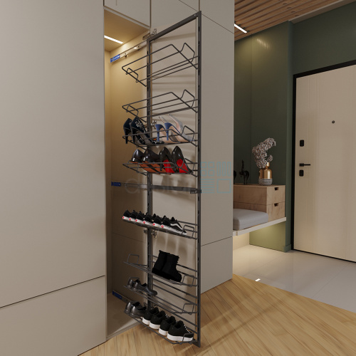 выдвижная обувница tall benko с 8-ю полками, распашной фасад, ширина 230 мм, высота 1870мм, антрацит Выдвижная обувница TALL BENKO с 8-ю полками, распашной фасад, ширина 230 мм, высота 1870мм, антрацит