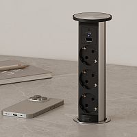 Розетка TRINA, врезная, алюминий/черный