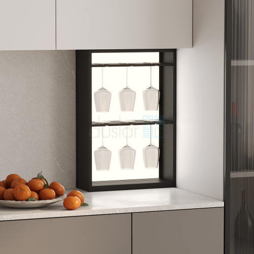 Полка LUMINOVA с подсветкой и держателем для бокалов, ширина 400 мм, черный