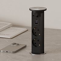 Розетка TWIN, автоматическое выдвижение, врезная, черный