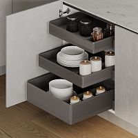 Комплект из 3-х корзин TITAN, высотой 90.5 (2шт.) и 154.5 мм, распашной фасад 600 мм, антрацит