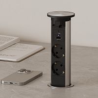 Розетка TWIN, автоматическое выдвижение, врезная, алюминий/черный