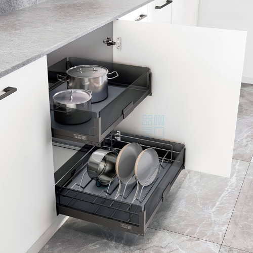 Комплект из 2-х корзин MATRIX, с держателем и без, распашной фасад 700 мм, антрацит