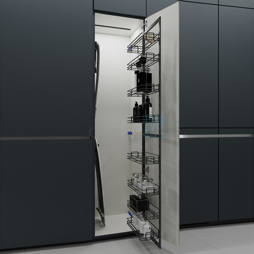 система tall side с 8 корзинами 129 мм, высота 1870 мм, распашной фасад от 250 мм, антрацит Система TALL SIDE с 8 корзинами 129 мм, высота 1870 мм, распашной фасад от 250 мм, антрацит