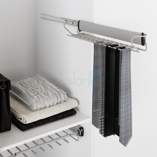 уцененный выдвижной держатель roger для галстуков и ремней, серый УЦЕНЕННЫЙ выдвижной держатель ROGER для галстуков и ремней, серый