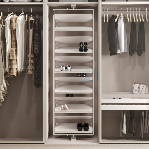 Поворотная обувница ELITIUM с 10-ю полками, ширина 700 мм, высота 1610-1760 мм, шампань/бежевый