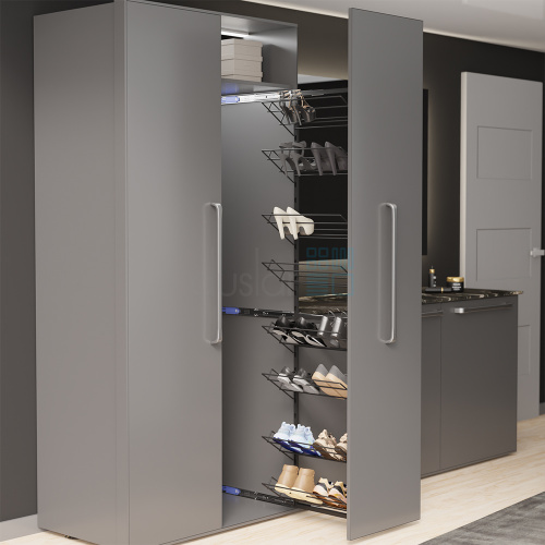 Выдвижная обувница TALL HUGO с 8-ю полками, выдвижной фасад, ширина 227 мм, высота 1850 мм, антрацит