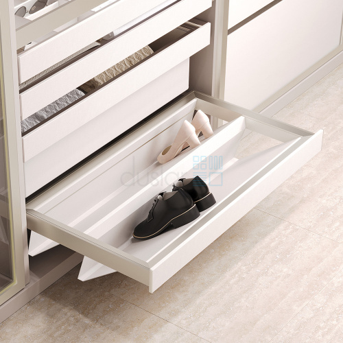 Выдвижная обувница ELITIUM c кожаными полками, ширина 564 мм, шампань/бежевый