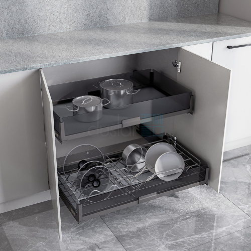 Комплект из 2-х корзин MATRIX, с держателем и без, распашной фасад 800 мм, антрацит