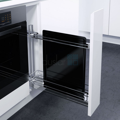 бутылочница с жестяным дном для противней, выдвижной фасад 150 мм, хром Бутылочница с жестяным дном для противней, выдвижной фасад 150 мм, хром