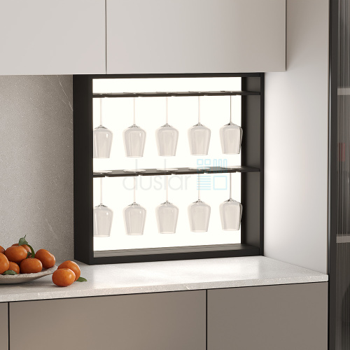 полка luminova с подсветкой и держателем для бокалов, ширина 600 мм, черный Полка LUMINOVA с подсветкой и держателем для бокалов, ширина 600 мм, черный