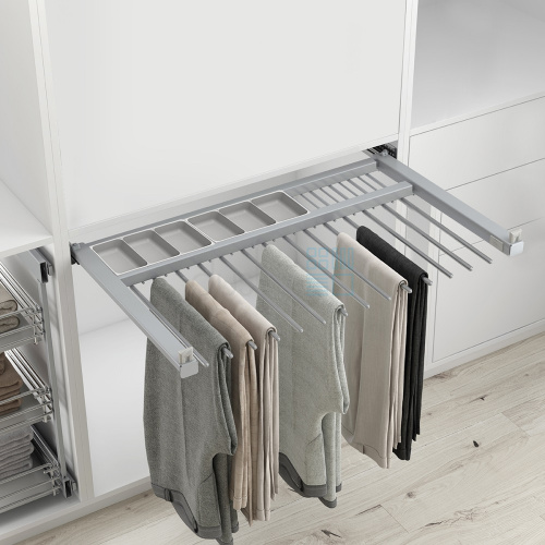 выдвижная телескопическая брючница pansy с лотком для аксессуаров, ширина 800-900 мм, серый Выдвижная телескопическая брючница PANSY с лотком для аксессуаров, ширина 800-900 мм, серый