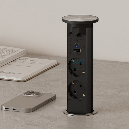 Розетка TWIN, автоматическое выдвижение, врезная, черный