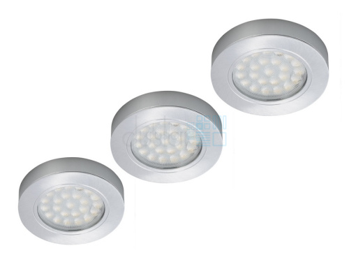 Комплект: Три светодиодных светильника Round DY, трансформатор, свет – холодный, цвет - алюминий