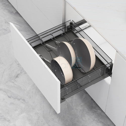 корзина с держателем matrix для кастрюль и сковородок, выдвижной фасад 600 мм, антрацит Корзина с держателем MATRIX для кастрюль и сковородок, выдвижной фасад 600 мм, антрацит