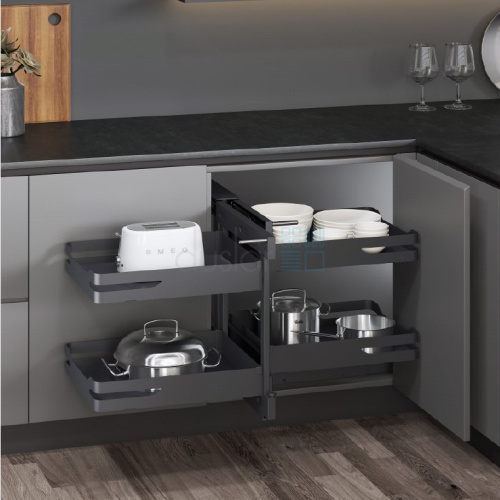 волшебный уголок tony, распашной фасад от 450 мм, антрацит Волшебный уголок TONY, распашной фасад от 450 мм, антрацит