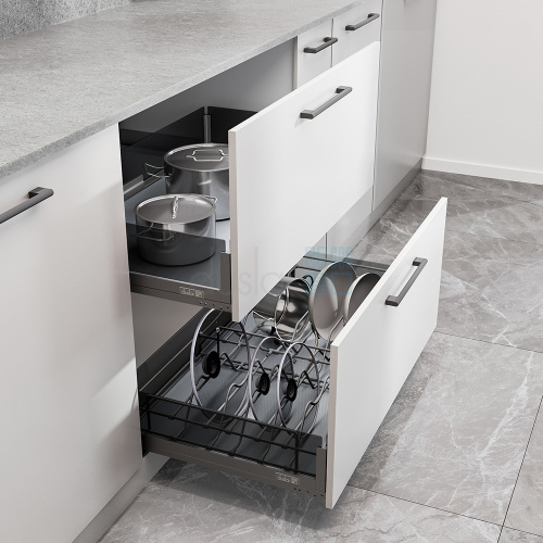 Комплект из 2-х корзин MATRIX, с держателем и без, выдвижной фасад 800 мм, антрацит